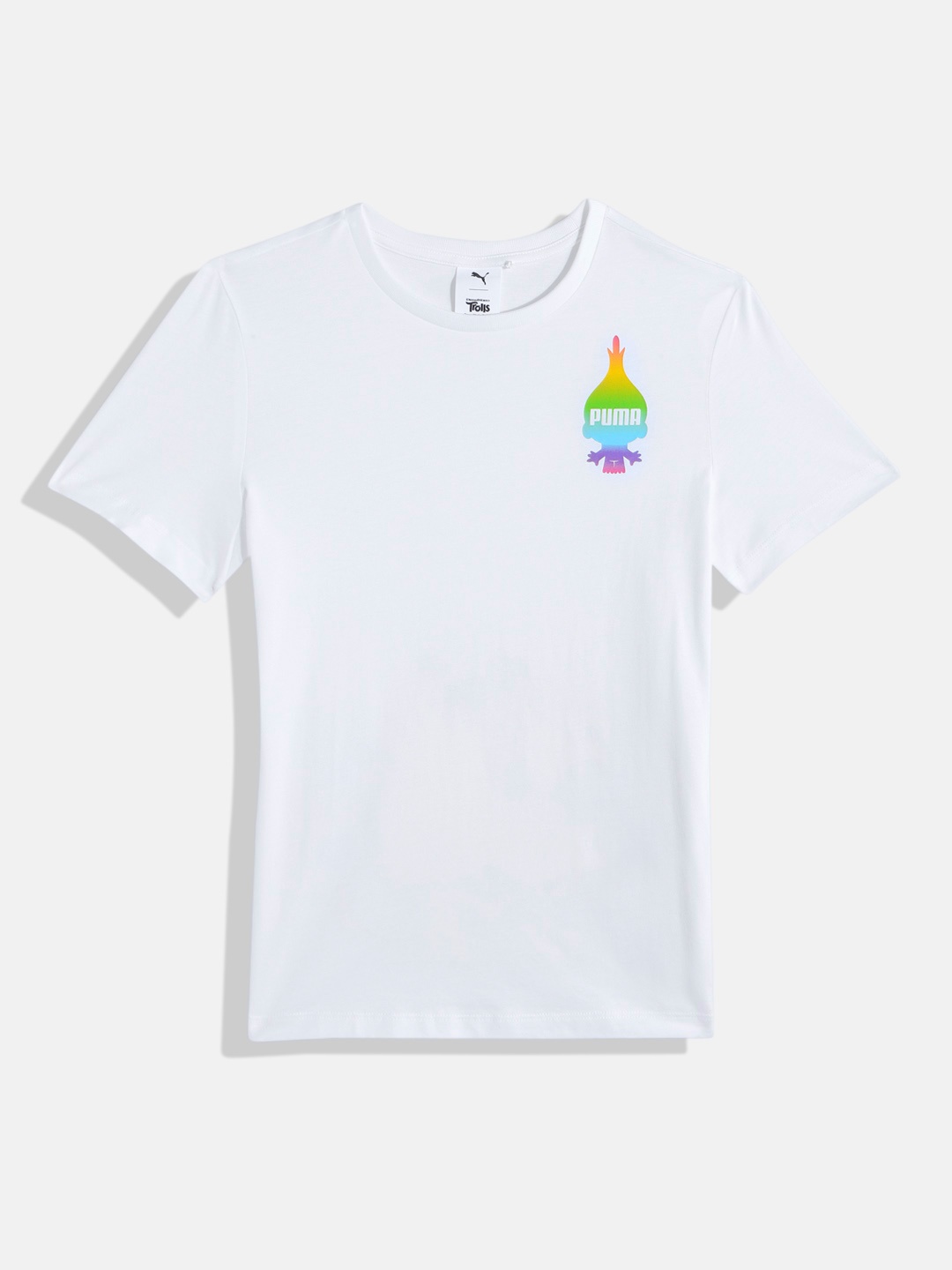 

Puma x Trolls Boys Humour & Comic Back Print Knitted Pure Cotton T-shirt, White