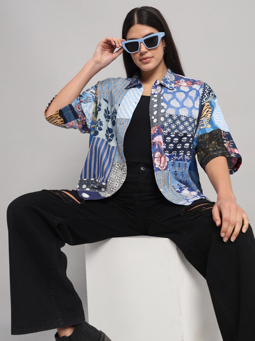 

HANDICRAFT PALACE Comfort Cotton Printed Casual Shirt, Blue