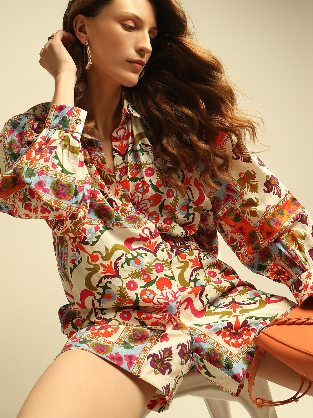 

Vero Moda Floral Printed Spread Collar Long Sleeves Casual Shirt, Red