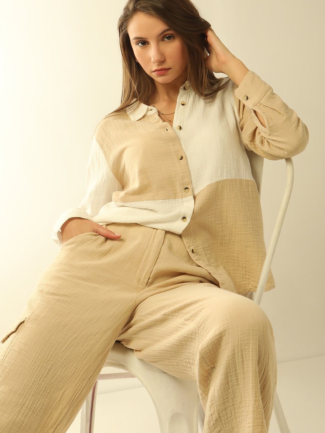 

Vero Moda Colourblocked Opaque Cotton Casual Shirt, White