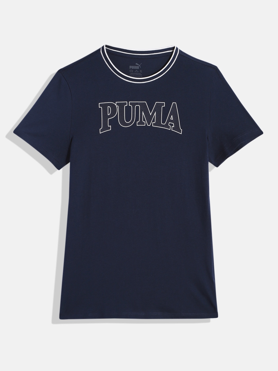

Puma Girls Brand Logo Print Squad Youth Knitted Pure Cotton T-shirt, Navy blue