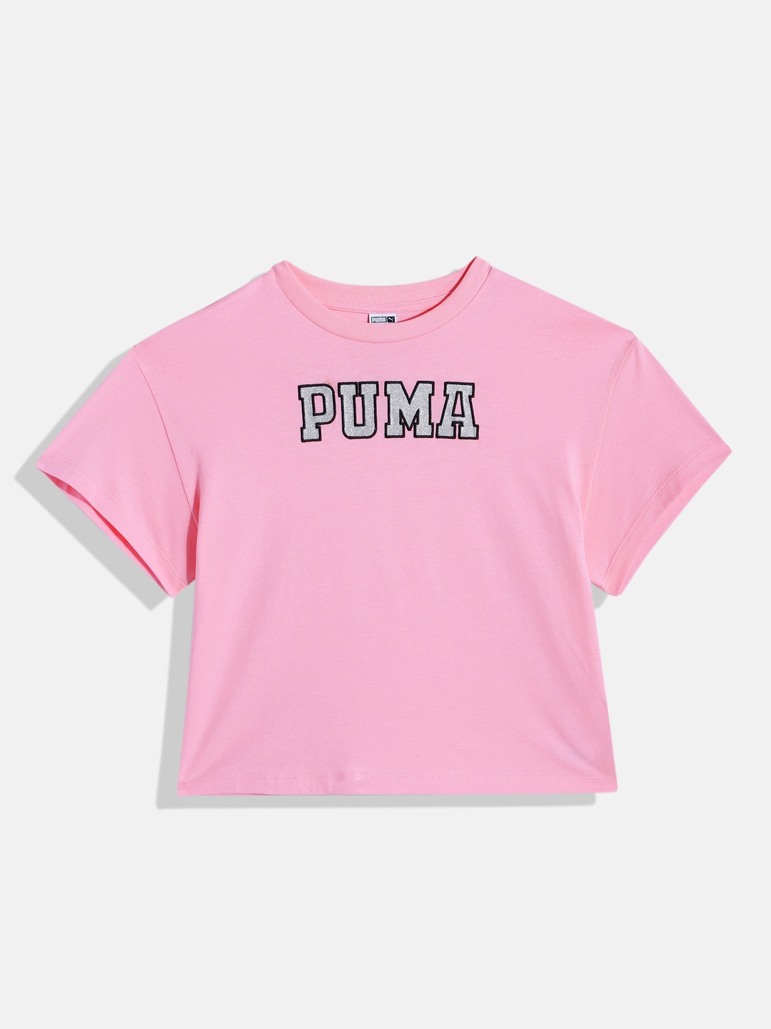 

Puma Girls Brand Logo Graphics Print Dancing Queen Pure Cotton Relaxed Fit Crop T-shirt, Pink