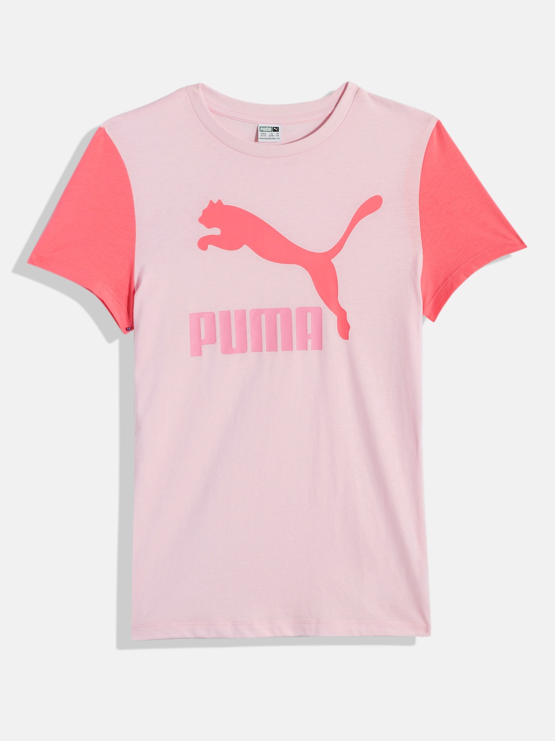 

Puma Girls Classics Two Colour Brand Logo Print & Colourblocked Youth Pure Cotton T-shirt, Pink