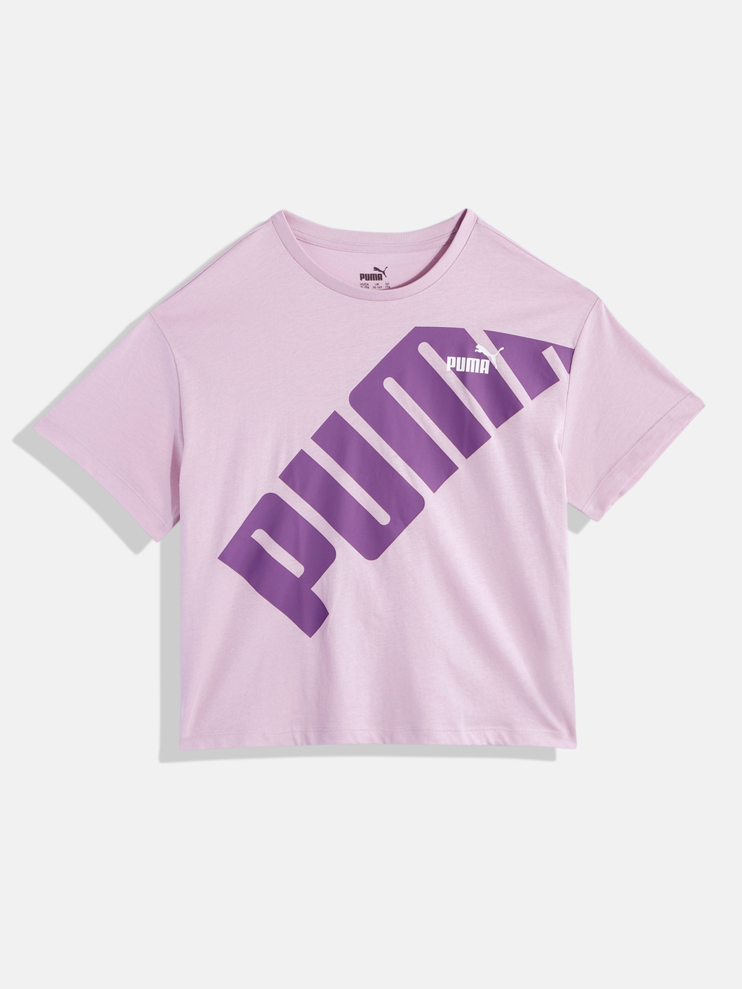 

Puma Girls Brand Logo Print Power Youth Knitted Pure Cotton Relaxed Fit Crop T-shirt, Purple