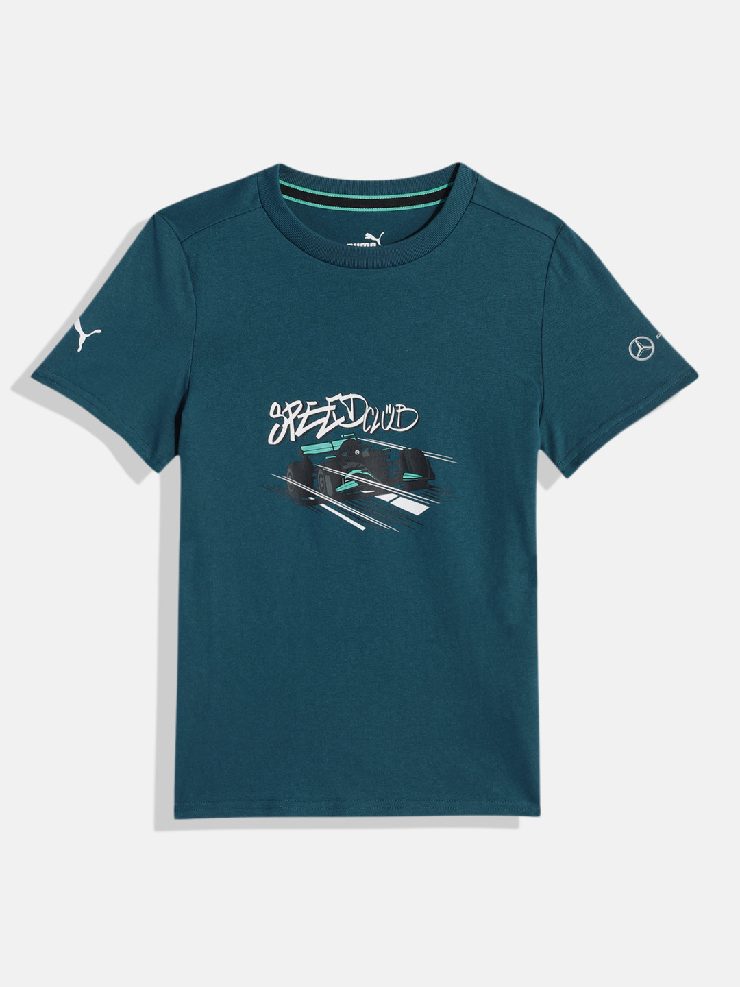 

PUMA Motorsport Kids Mercedes AMG Petronas Printed Pure Cotton T-shirt, Teal