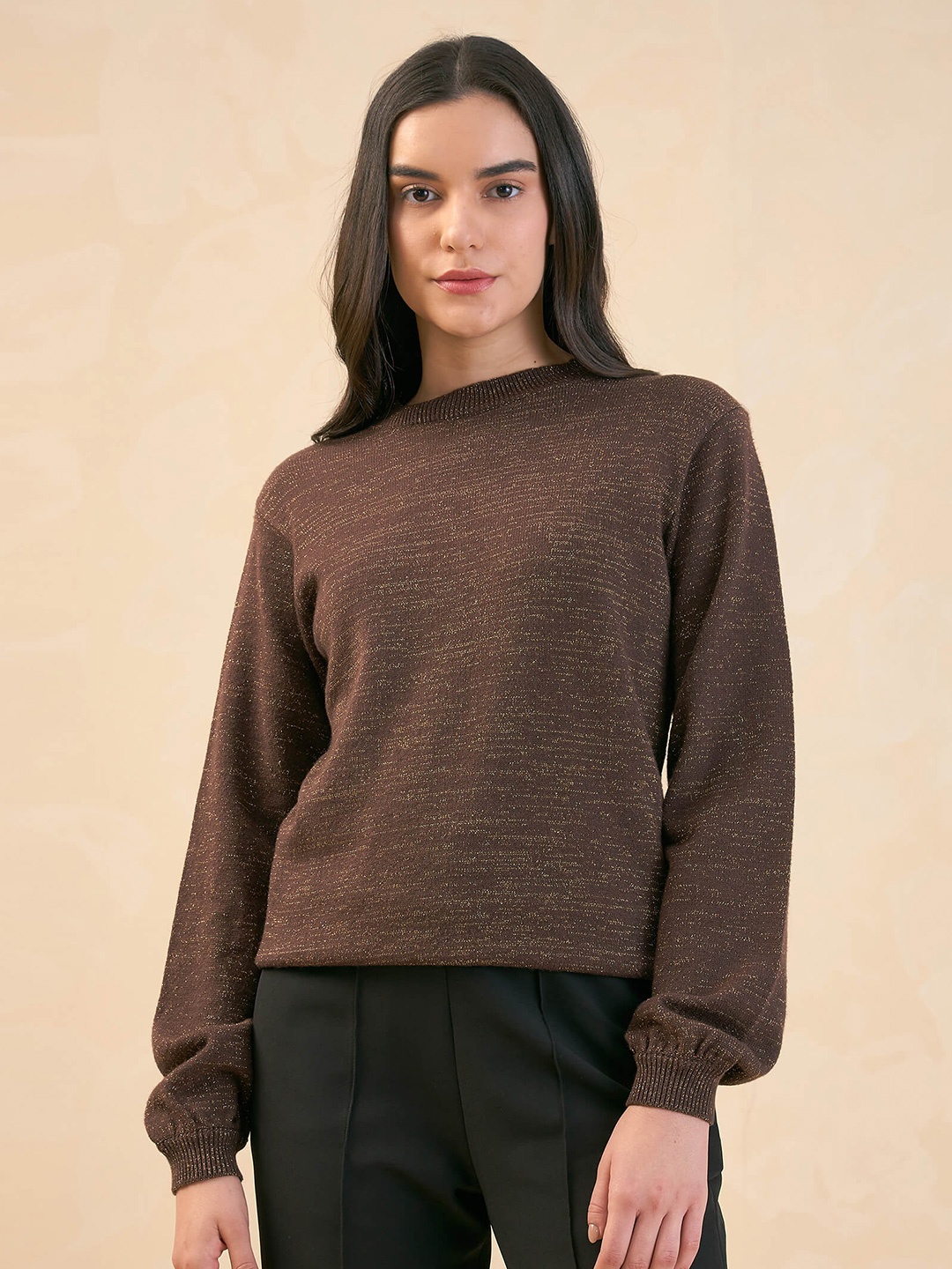 

SALT ATTIRE Abstract Self Design Woollen Pullover Sweater, Copper