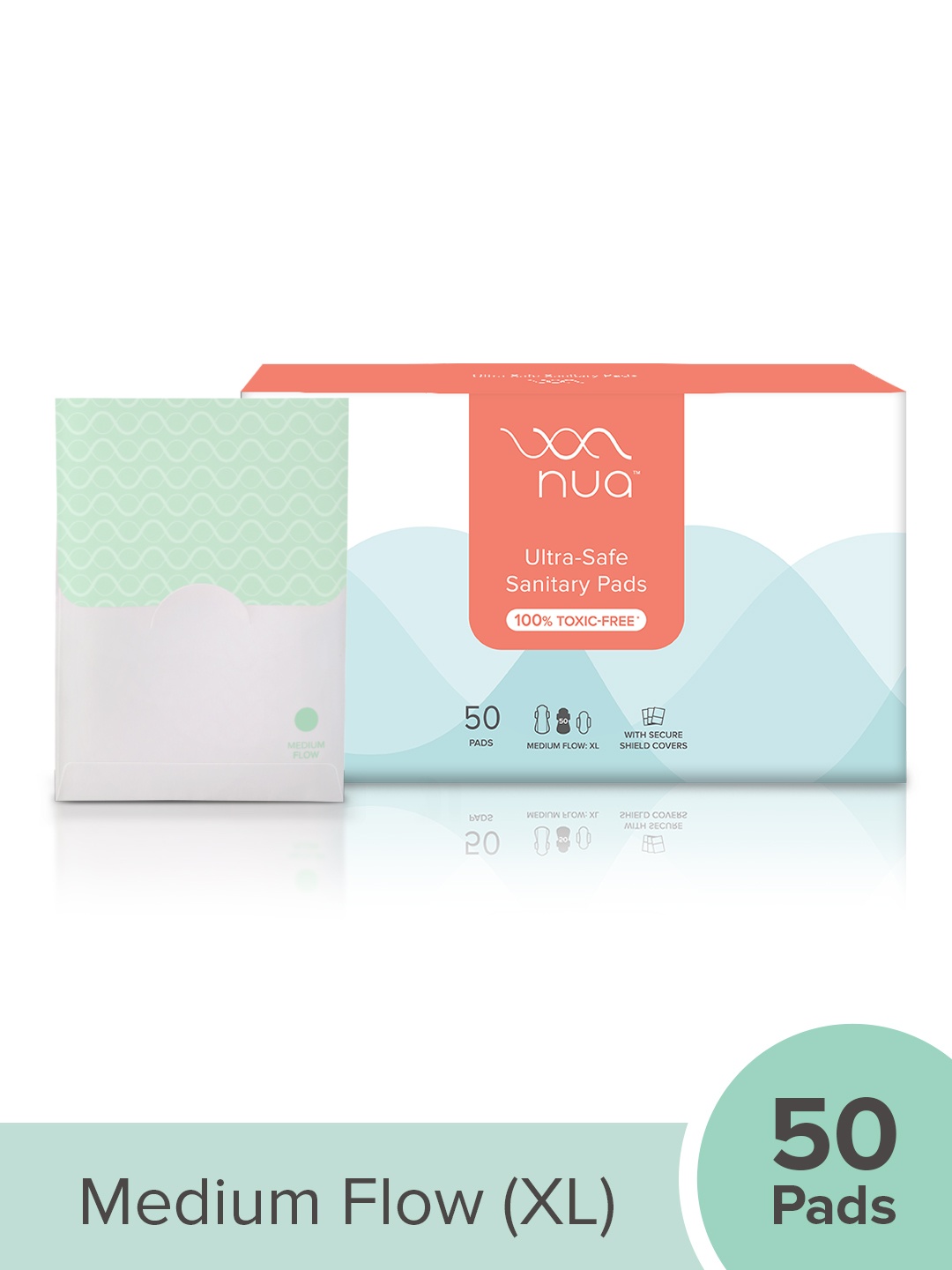 

Nua Ultra Safe Sanitary Pads With Disposal Pouches - Medium Flow - XL Size - 50 Pads, White