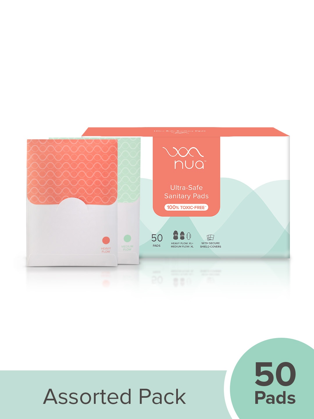 

Nua Ultra Safe Sanitary Pads With Disposal Pouches - 25XL+ & 25XL - 50 Pads, White