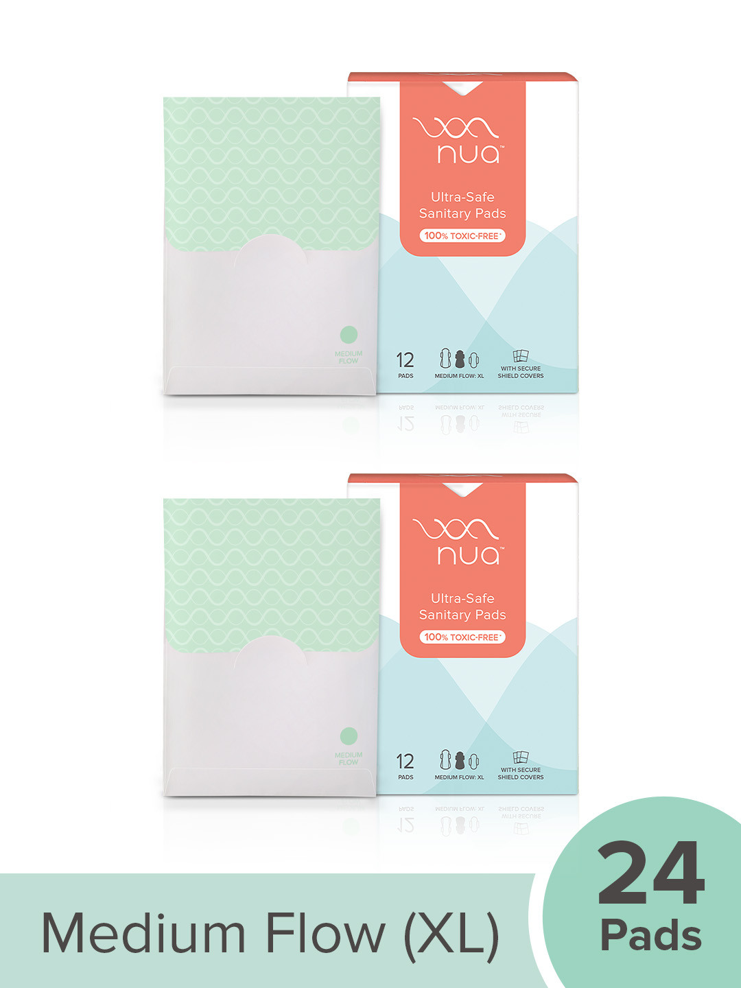 

Nua Set Of 2 Ultra Safe Sanitary Pads With Disposal Pouches - Medium Flow- XL - 12Pcs Each, White