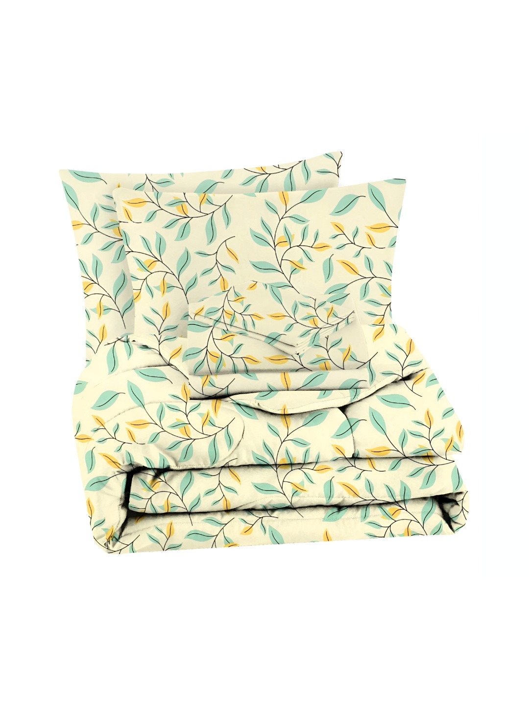 

bsb home Yellow & Green 4 Pieces Floral Microfiber Double Queen Superfine Bedding Set