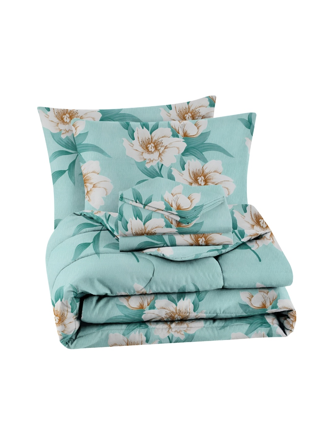 

bsb home Green & Beige 4 Pieces Floral Microfiber Double Queen Superfine Bedding Set