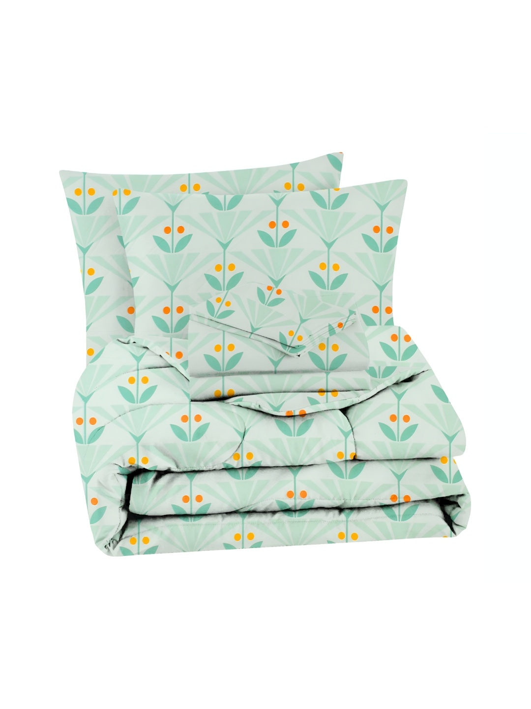 

bsb home Green & Orange 4 Pieces Floral Microfiber Double Queen Superfine Bedding Set