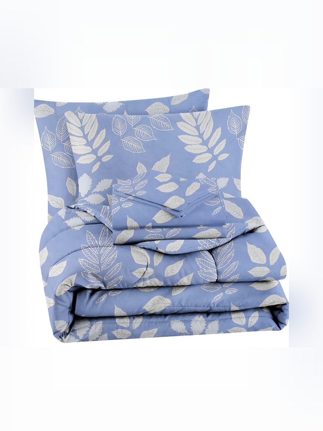 

bsb home Silver-Toned & Blue 4 Pieces Floral Microfiber Double Queen Superfine Bedding Set