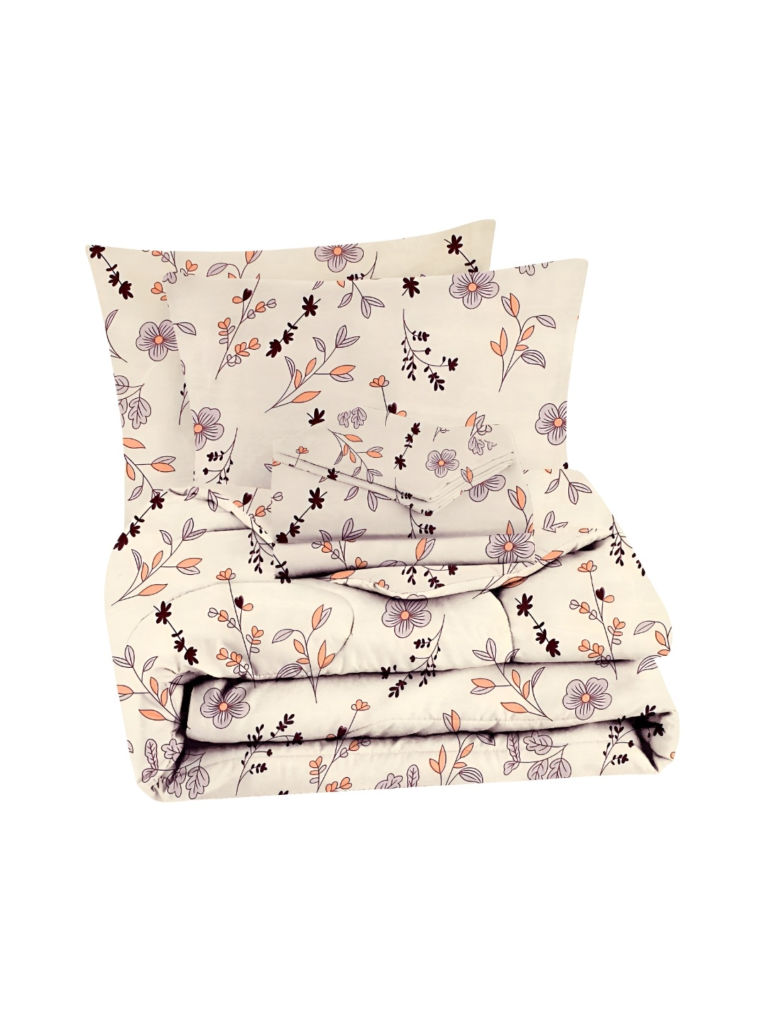 

bsb home Beige 4 Pieces Floral Microfiber Double Queen Superfine Bedding Set