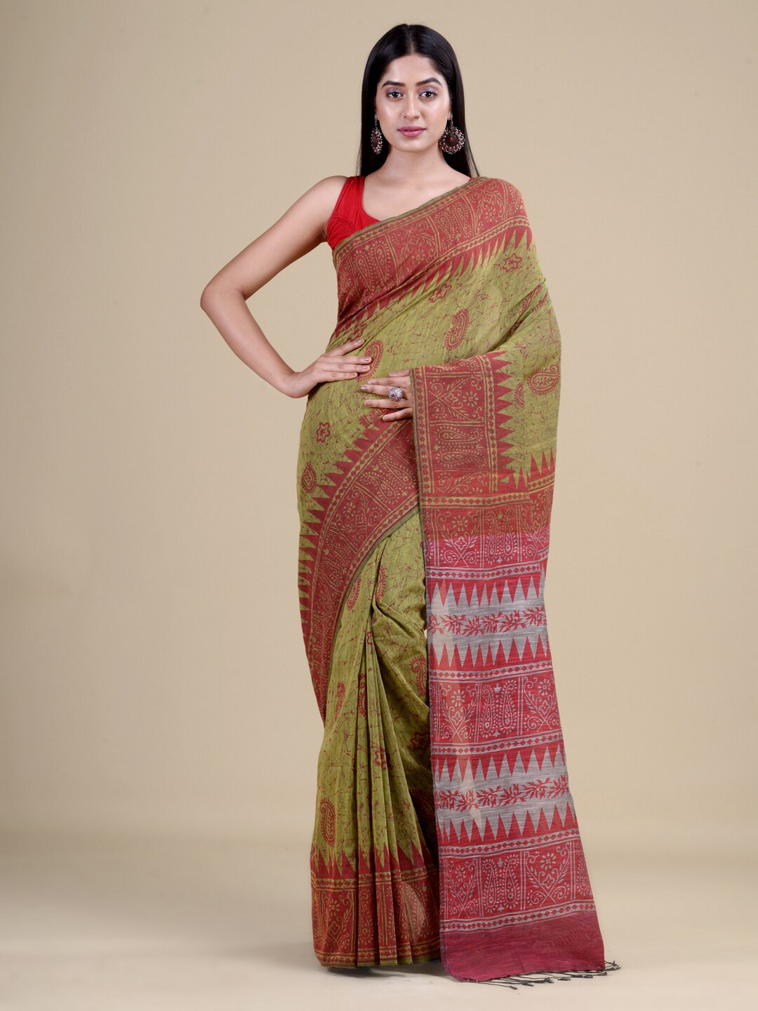 

HOUSE OF ARLI Ethnic Motifs Pure Cotton Saree, Green