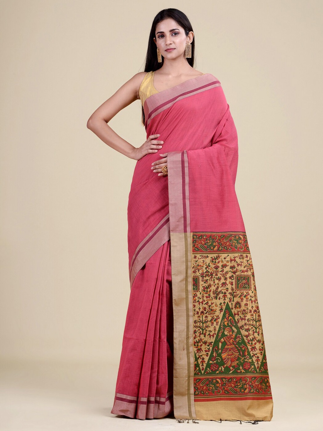 

HOUSE OF ARLI Woven Design Zari Saree, Pink