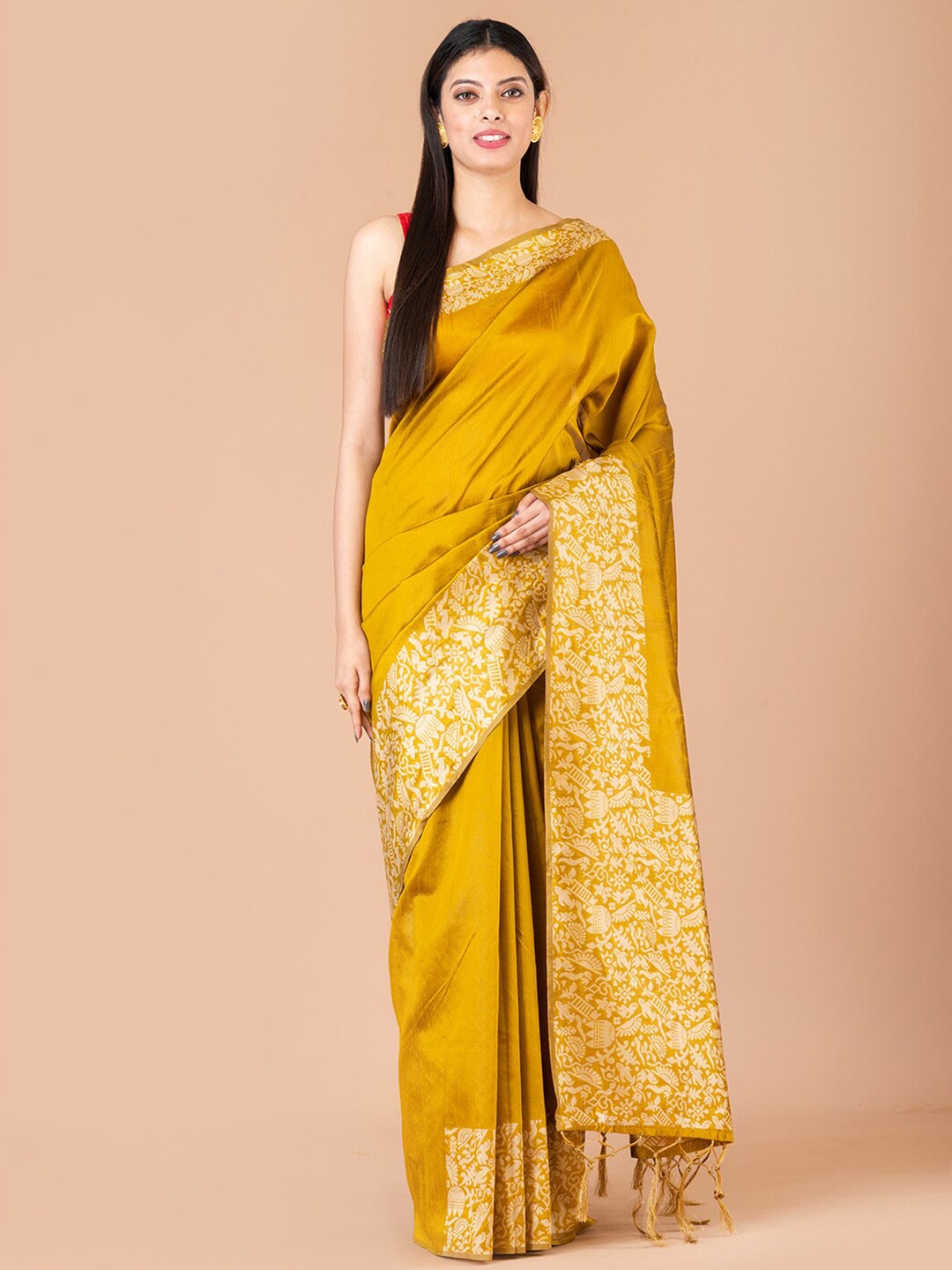 

HOUSE OF ARLI Woven Design Zari Saree, Mustard