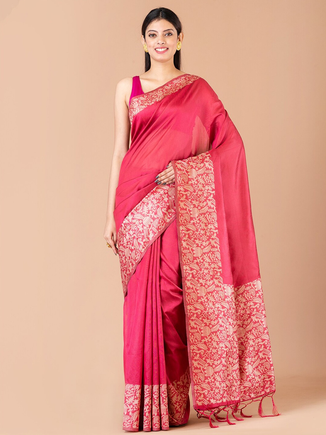 

HOUSE OF ARLI Woven Design Zari Saree, Pink