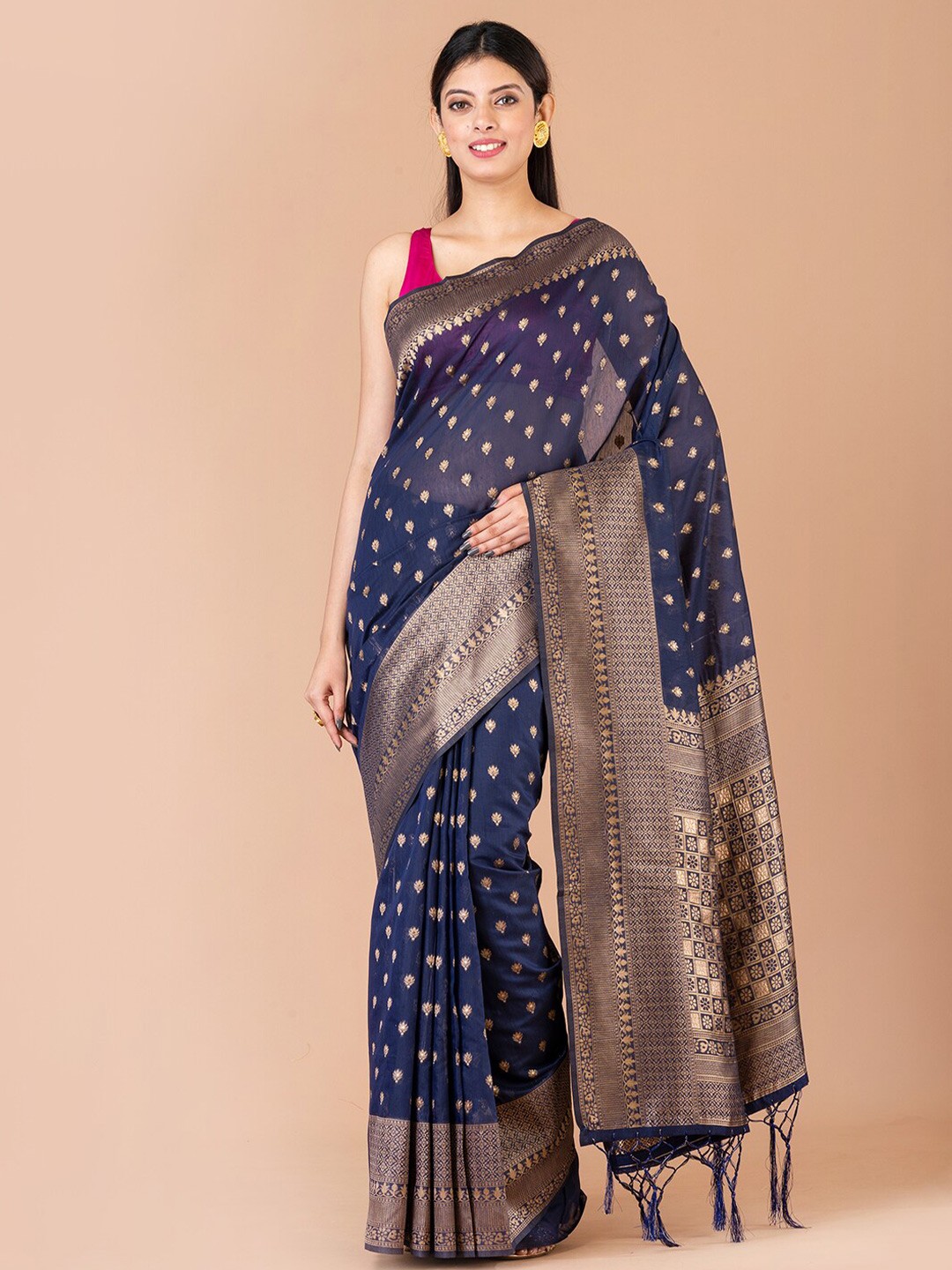

HOUSE OF ARLI Ethnic Motifs Zari Saree, Navy blue