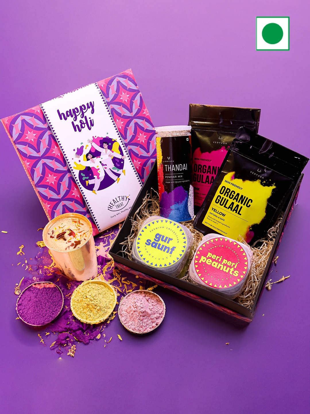 

Healthy Treat Set of 5 Treat Desi Bites Holi Gift Hamper, Yellow