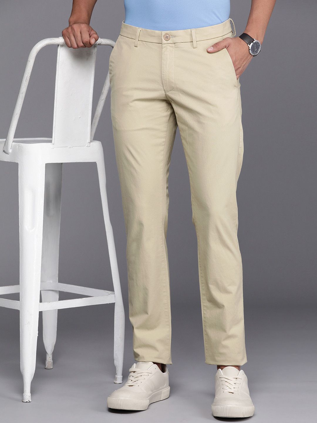 

Allen Solly Men Slim Fit Smart Casual Trousers, Beige