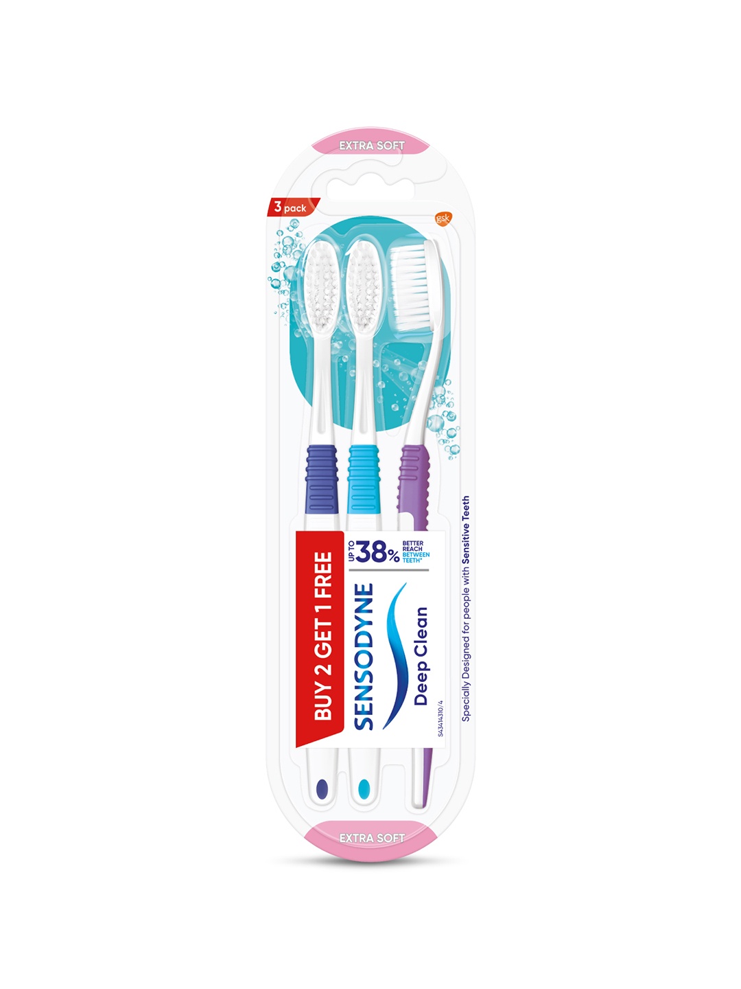 

Sensodyne 3 Pcs Deep Clean Extra Soft & Microfine Bristles Toothbrush - Buy 2 Get 1 Free, Purple