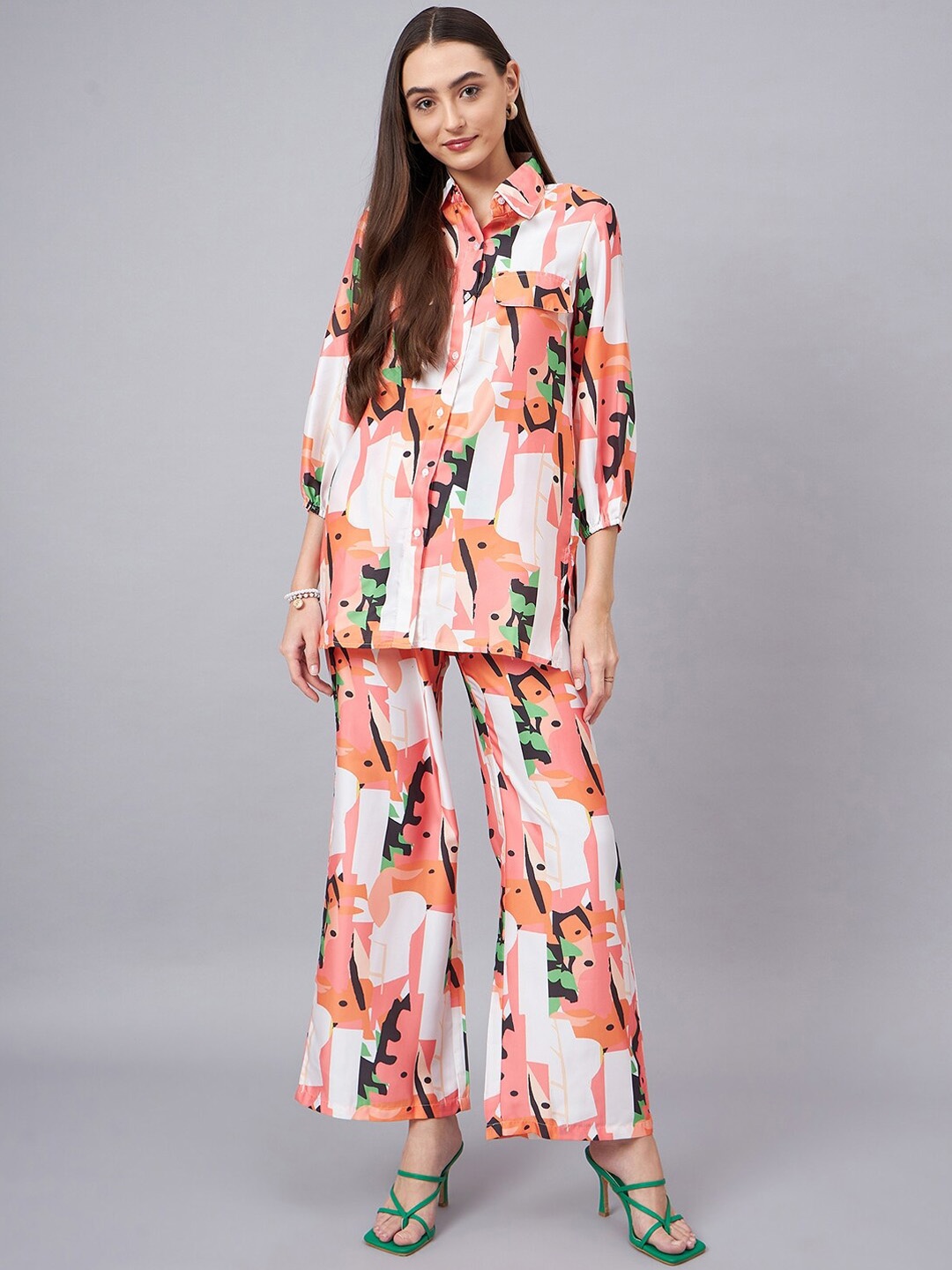 

Orchid Blues Abstract Printed Shirt With Trousers, Pink