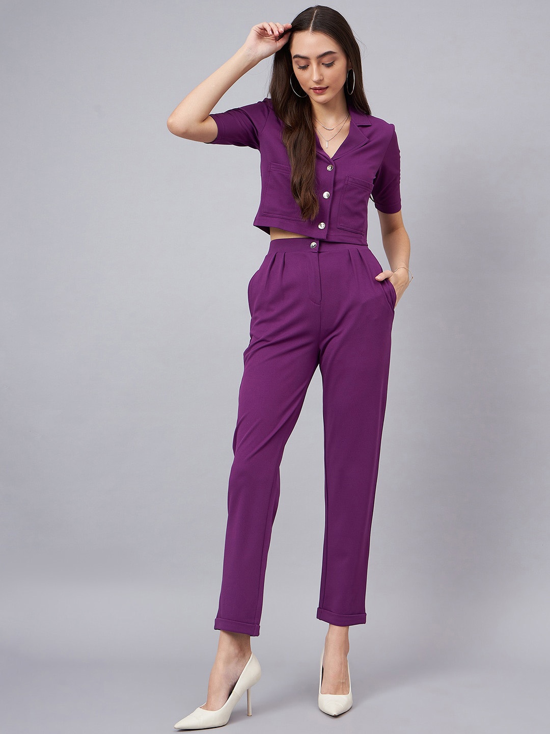 

Orchid Blues Crop Blazer With Trousers, Purple