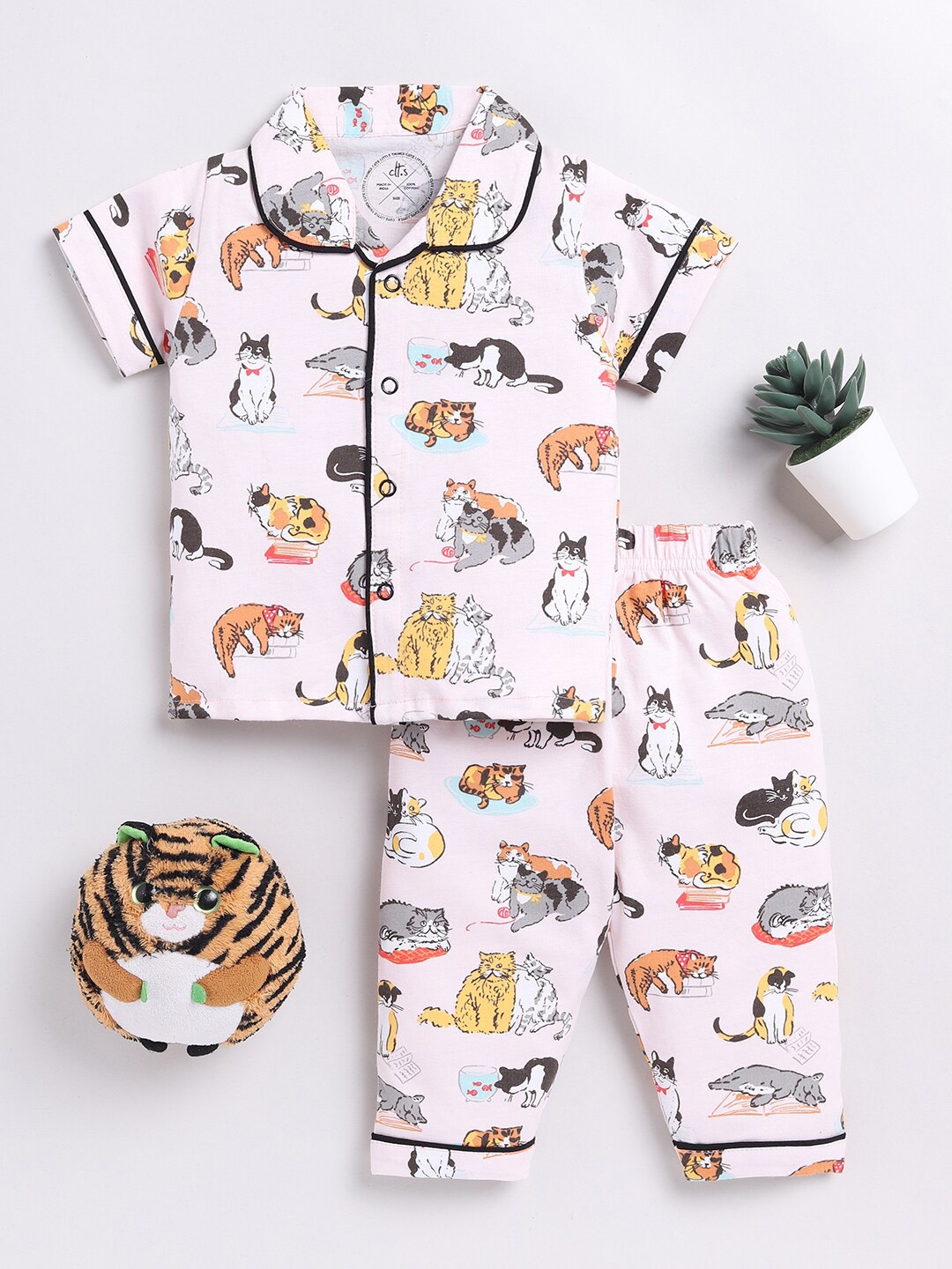 

Clt.s Kids Conversational Printed Pure Cotton Night Suit, Peach