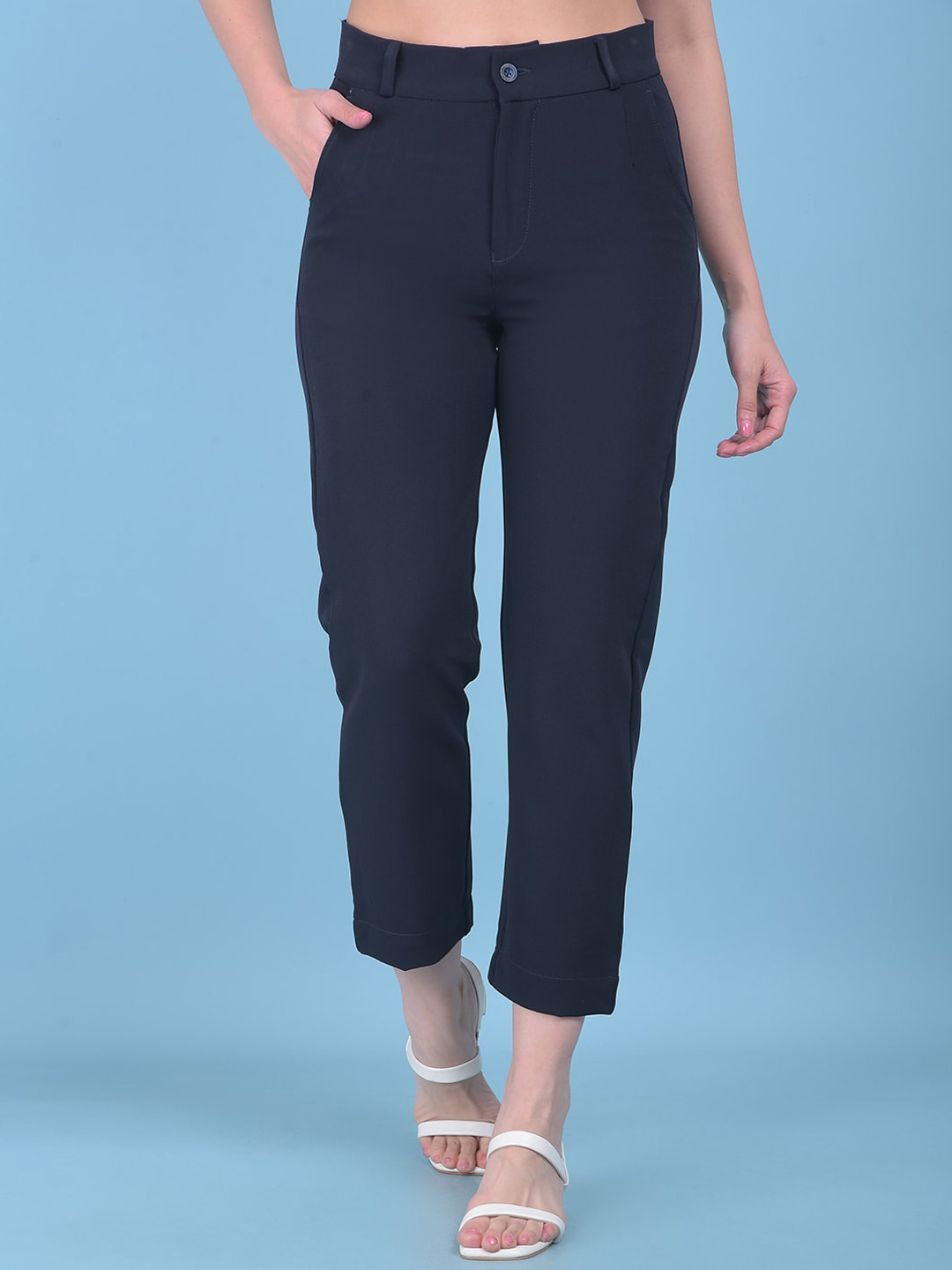 

Crimsoune Club Women Smart Slim Fit Mid Rise Trousers, Blue