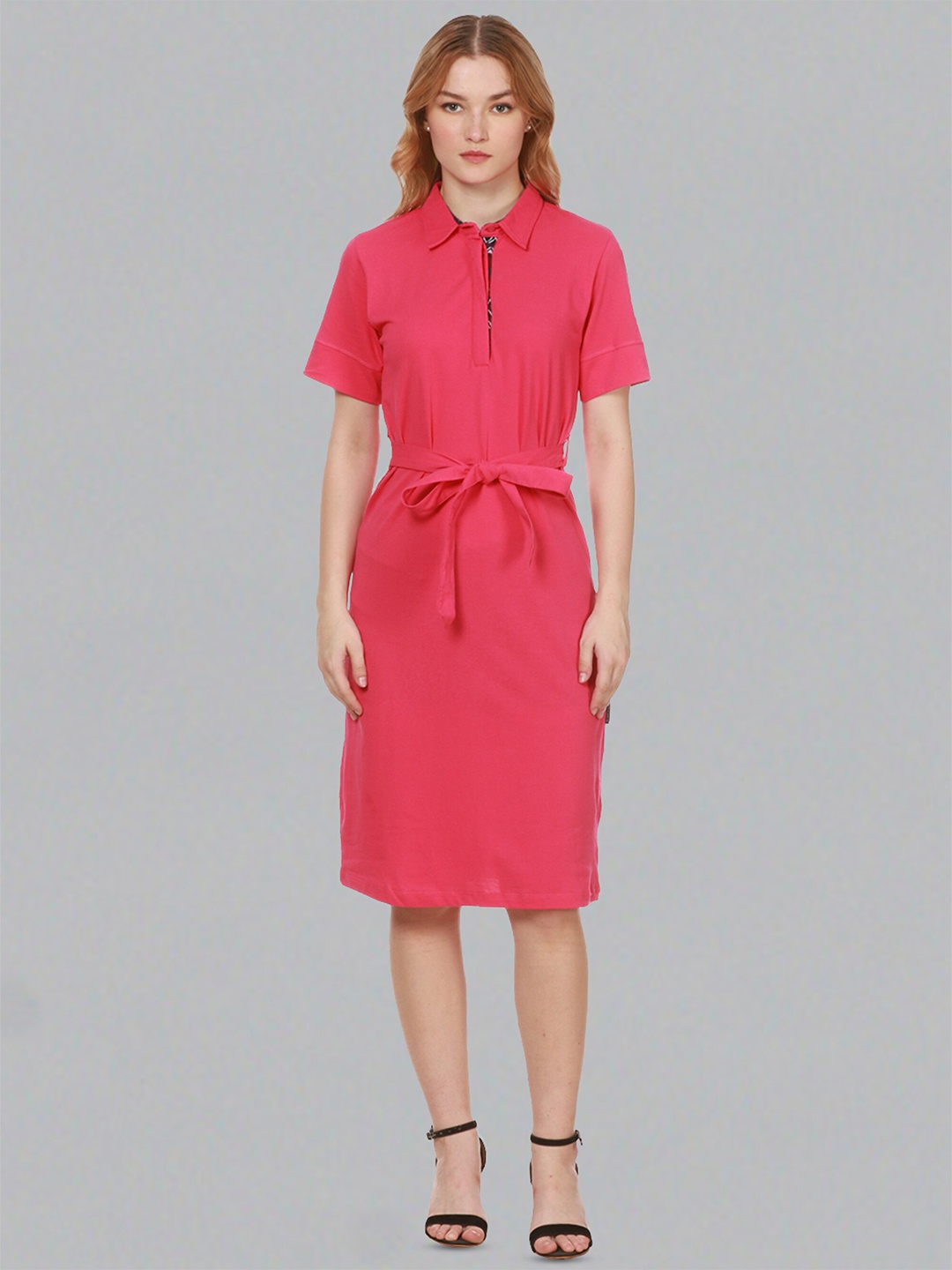 

Dream of Glory Inc Shirt Collar Pure Cotton T-shirt Dress, Pink