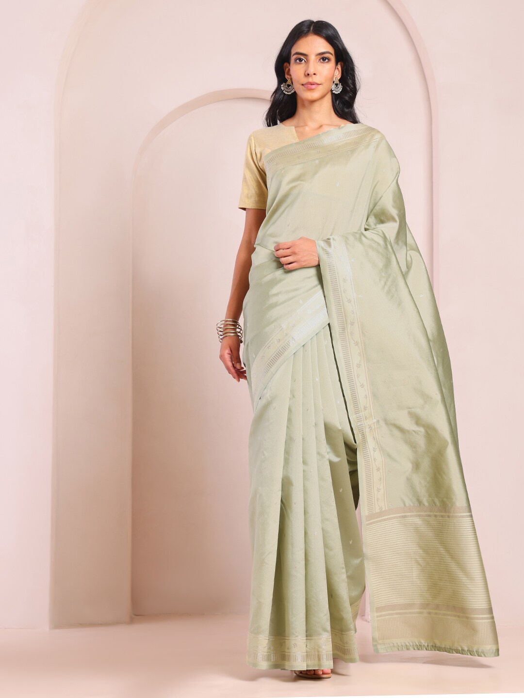 

Saaki Ethnic Motifs Woven Design Saree, Green