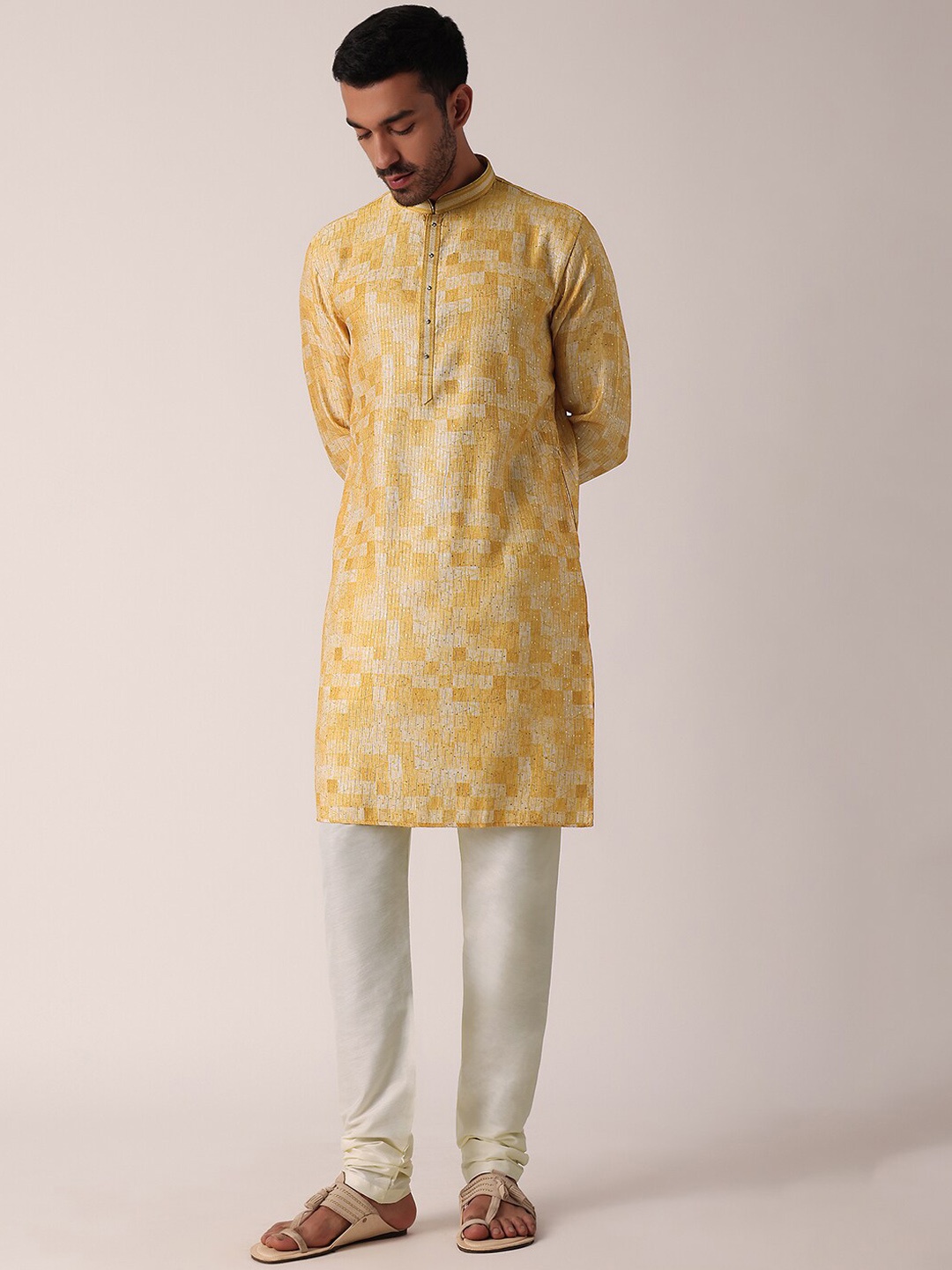 

KALKI Fashion Checked Regular Sequinned Straight Kurta With Pyjamas, Yellow