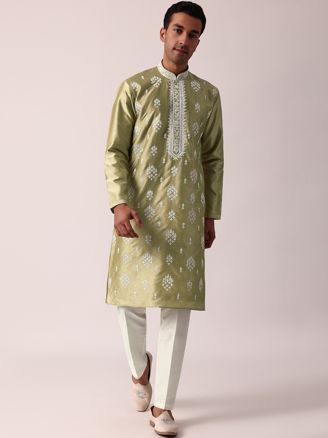 

KALKI Fashion Floral Embroidered Regular Kurta with Pyjamas, Gold