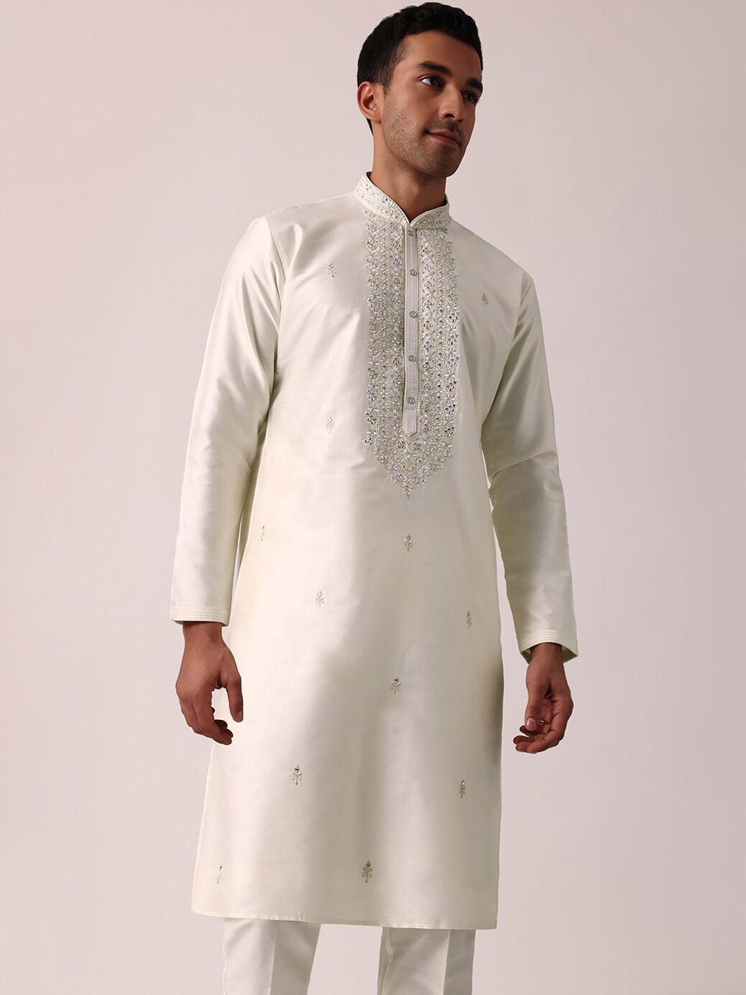 

KALKI Fashion Ethnic Motifs Embroidered Regular Thread Work Straight Kurta With Trousers, White