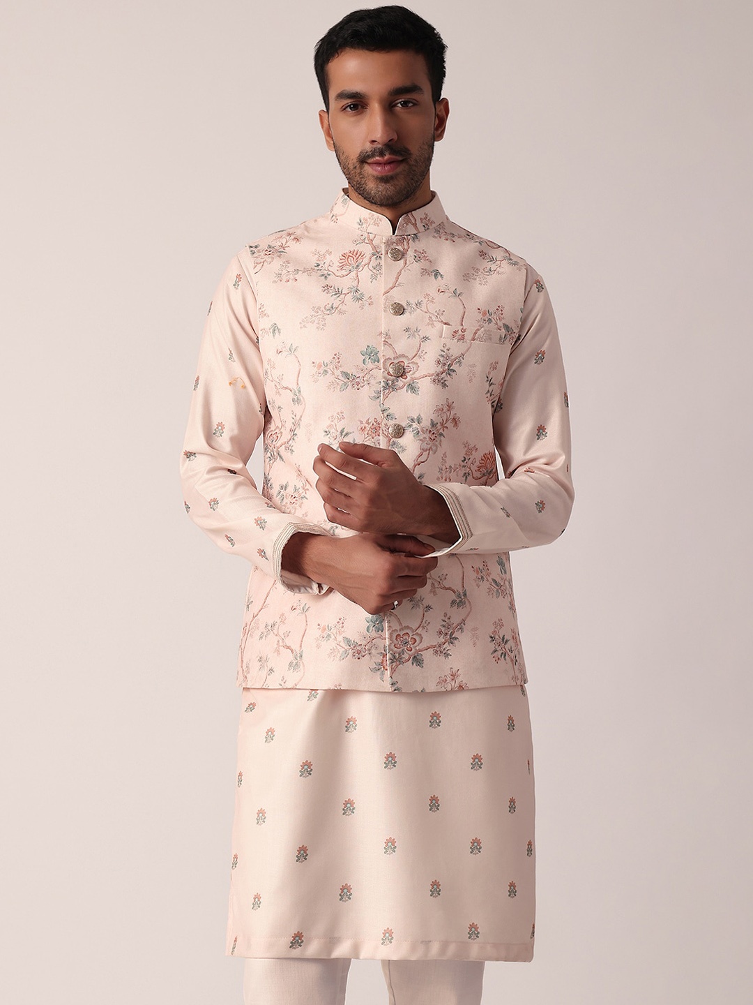 

KALKI Fashion Ethnic Motifs Printed Regular Jacket Kurta With Trouser, Pink