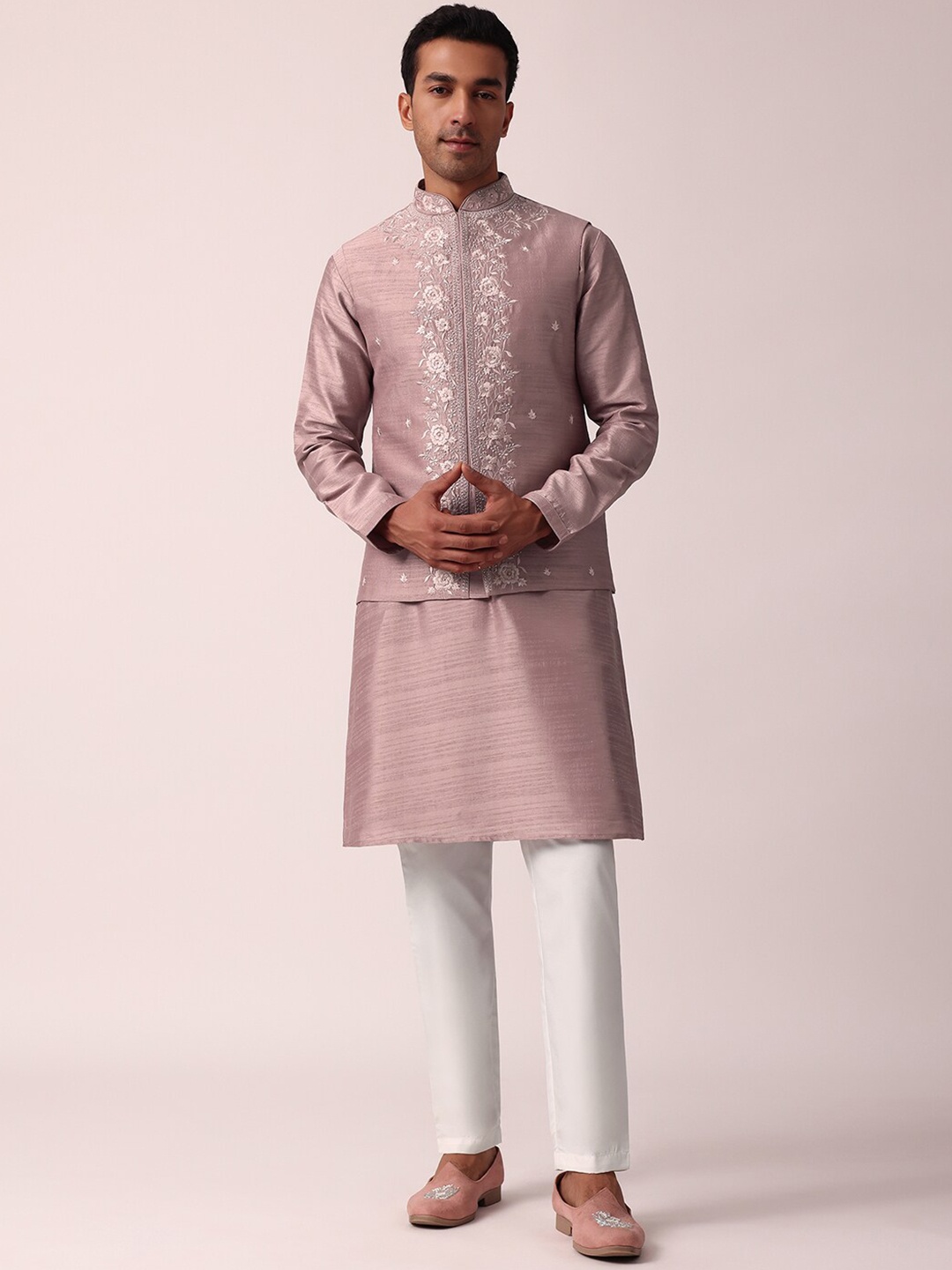 

KALKI Fashion Embroidered Regular Thread Work Straight Kurta With Pyjamas, Pink