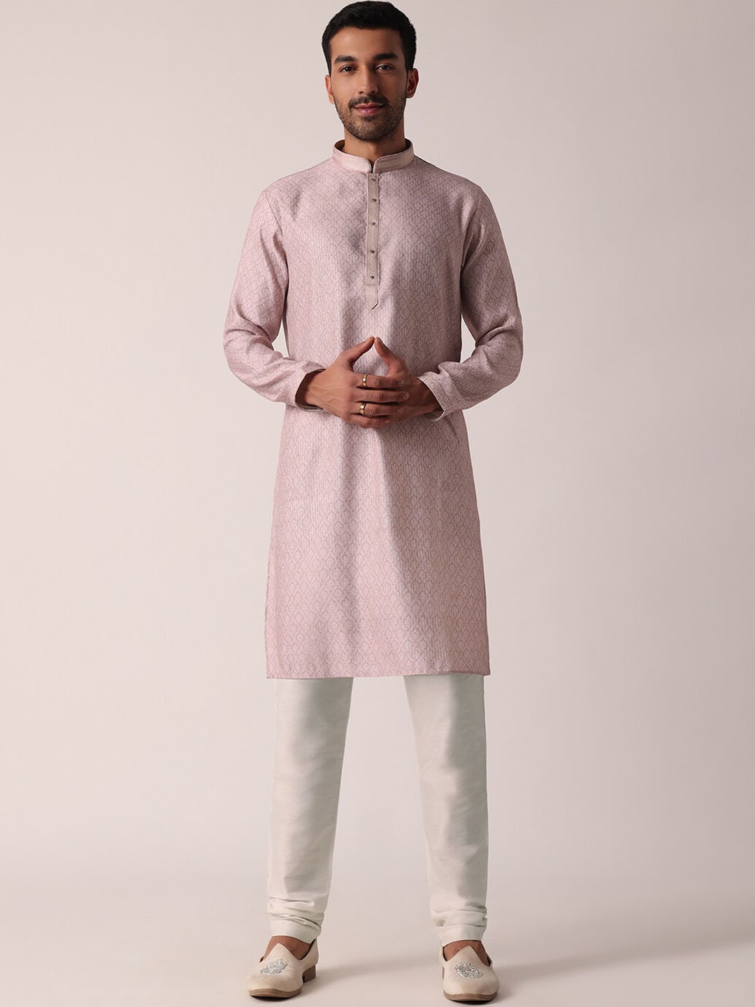 

KALKI Fashion Ethnic Motifs Embroidered Regular Sequinned Kurta & Pyjama, Peach