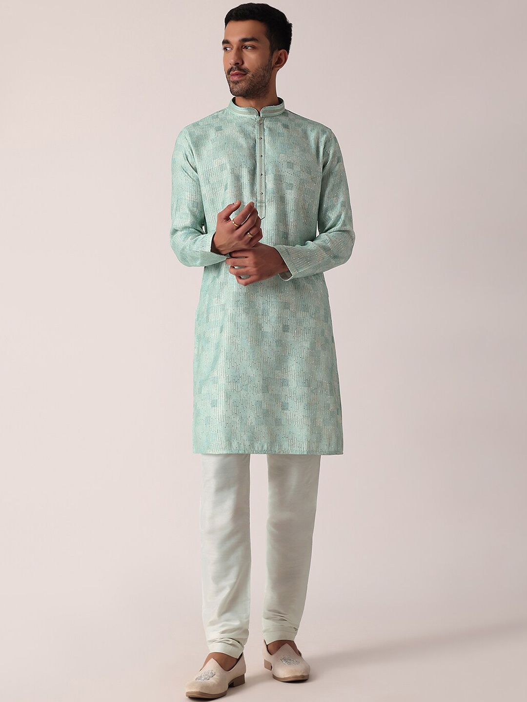 

KALKI Fashion Embroidered Regular Sequinned Straight Kurta With Pyjamas, Green