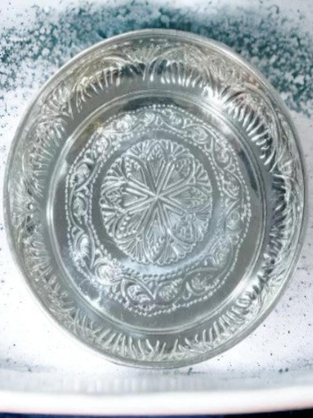 

Sigaram Floral Design German Silver Plate With Stand
