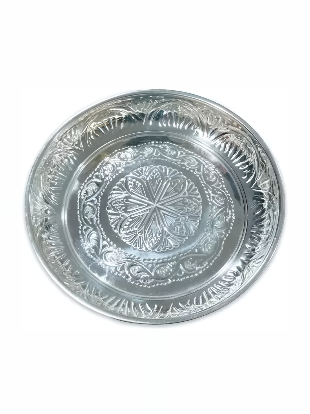 

Sigaram Grey Textured German Silver Pooja Thali