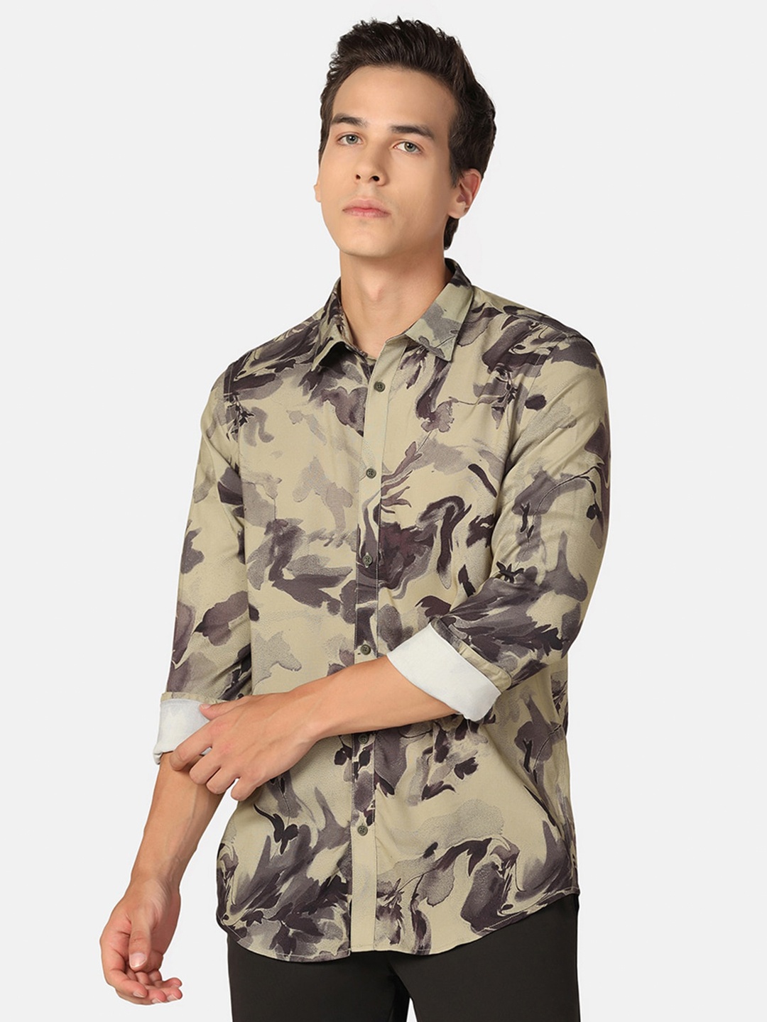 

Blackberrys Slim Fit Abstract Printed Cotton Casual Shirt, Green