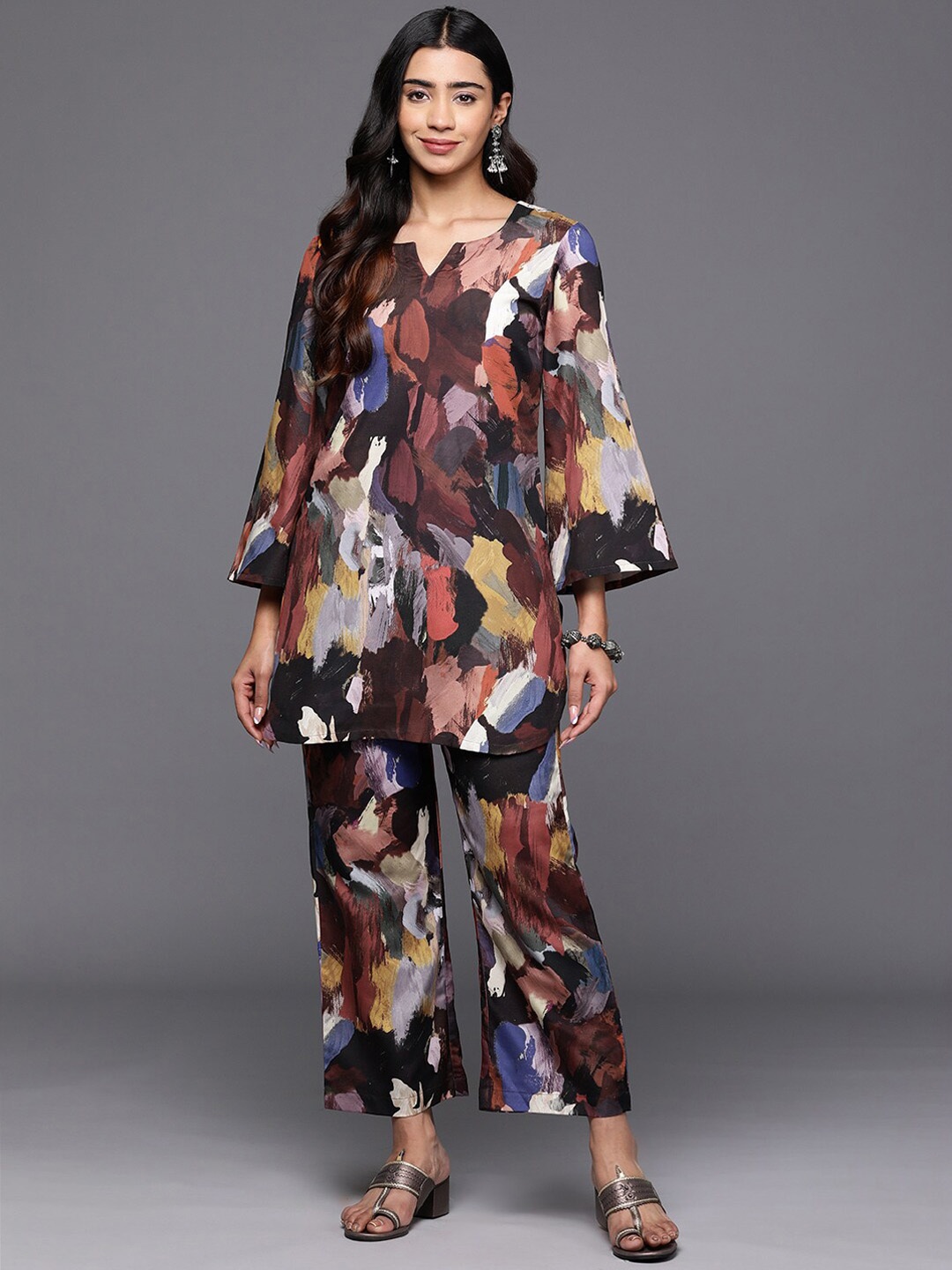 

Varanga Abstract Printed Tunic With Trousers, Black
