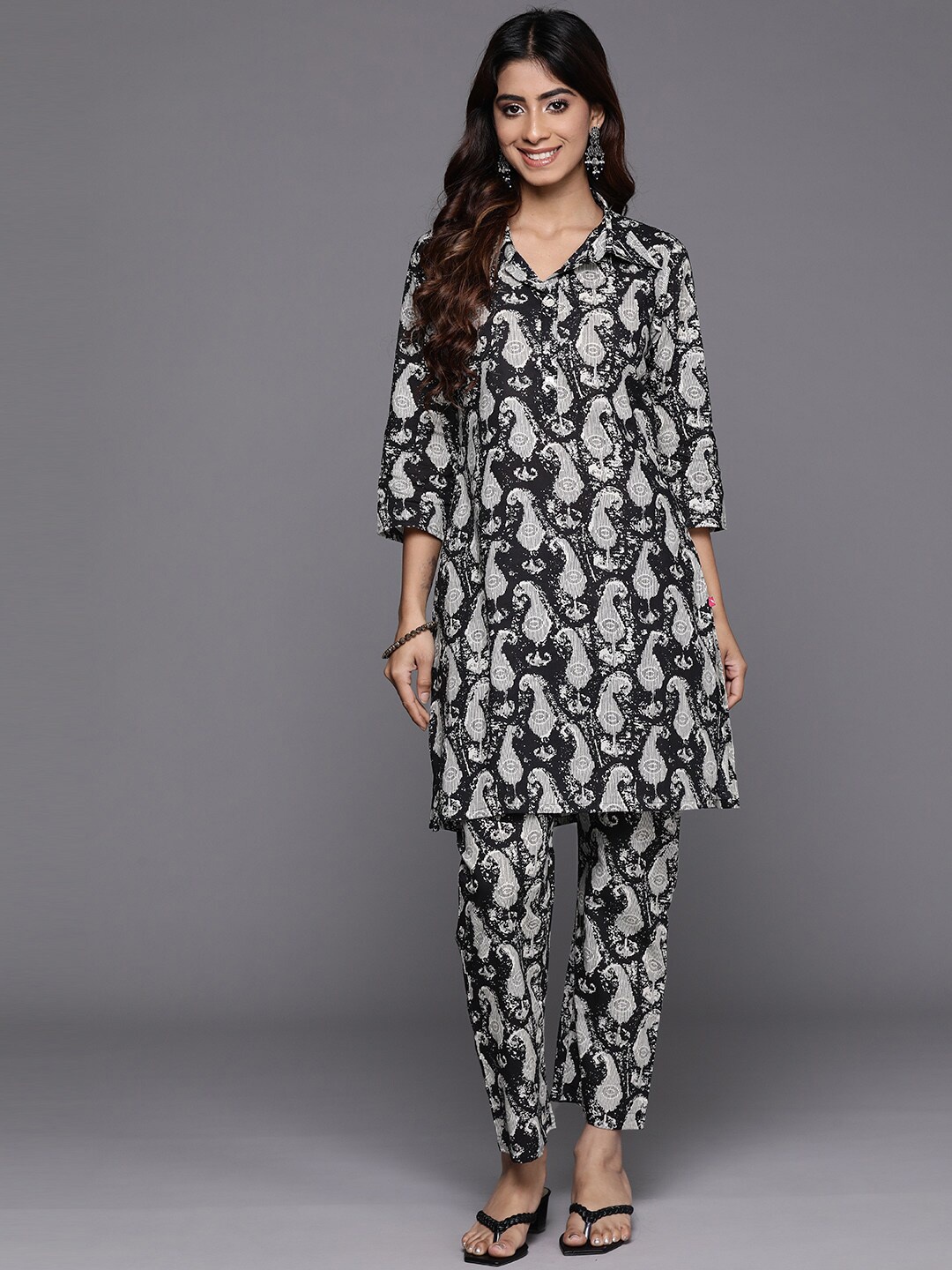 

Varanga Printed Pure Cotton Kurta Set, Black