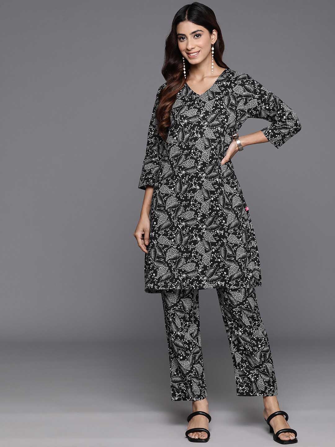 

Varanga Printed Pure Cotton Kurta Set, Black