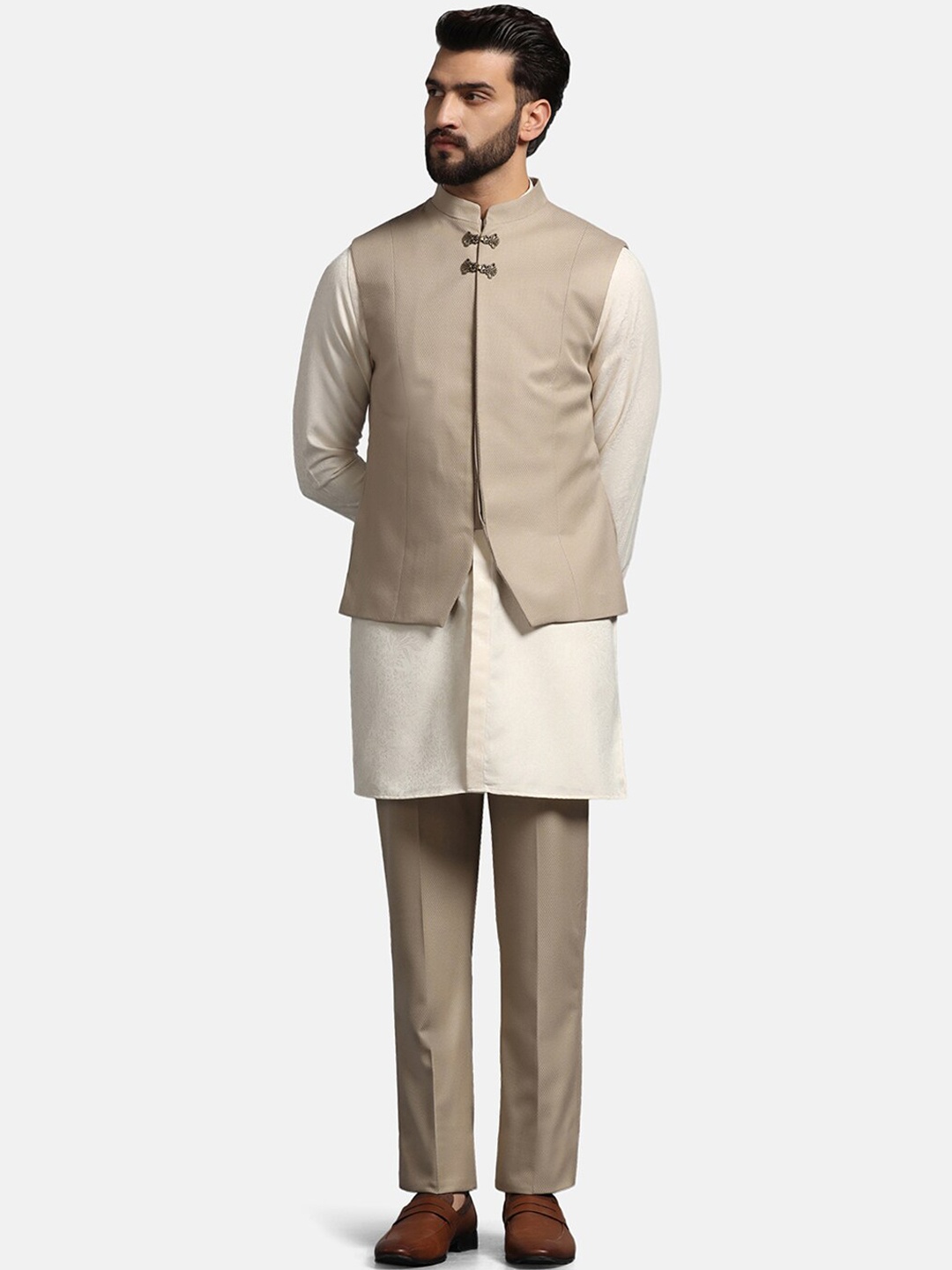 

Blackberrys Kurta Nehru Jacket With Trousers Set, Gold