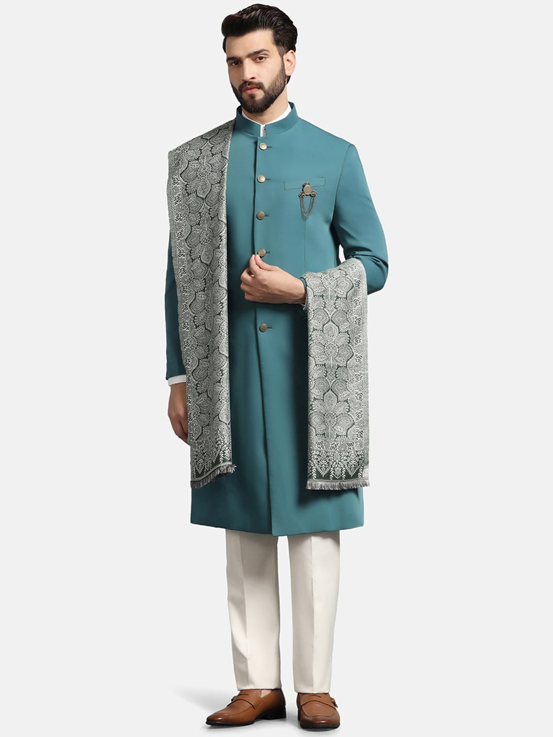 

Blackberrys Self-Design Sherwani Set, Green