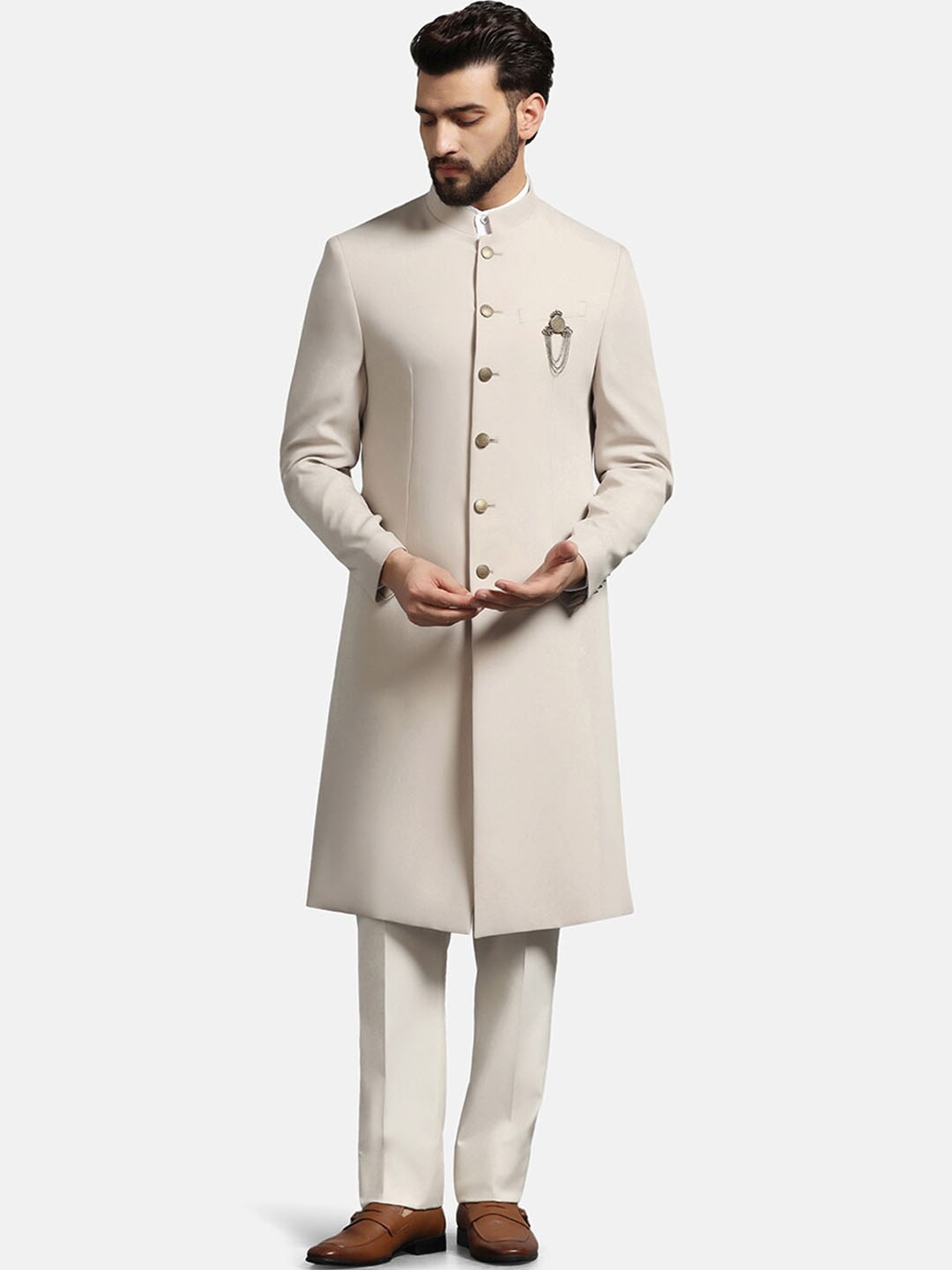 

Blackberrys Men Printed Slim-Fit Sherwani, Beige