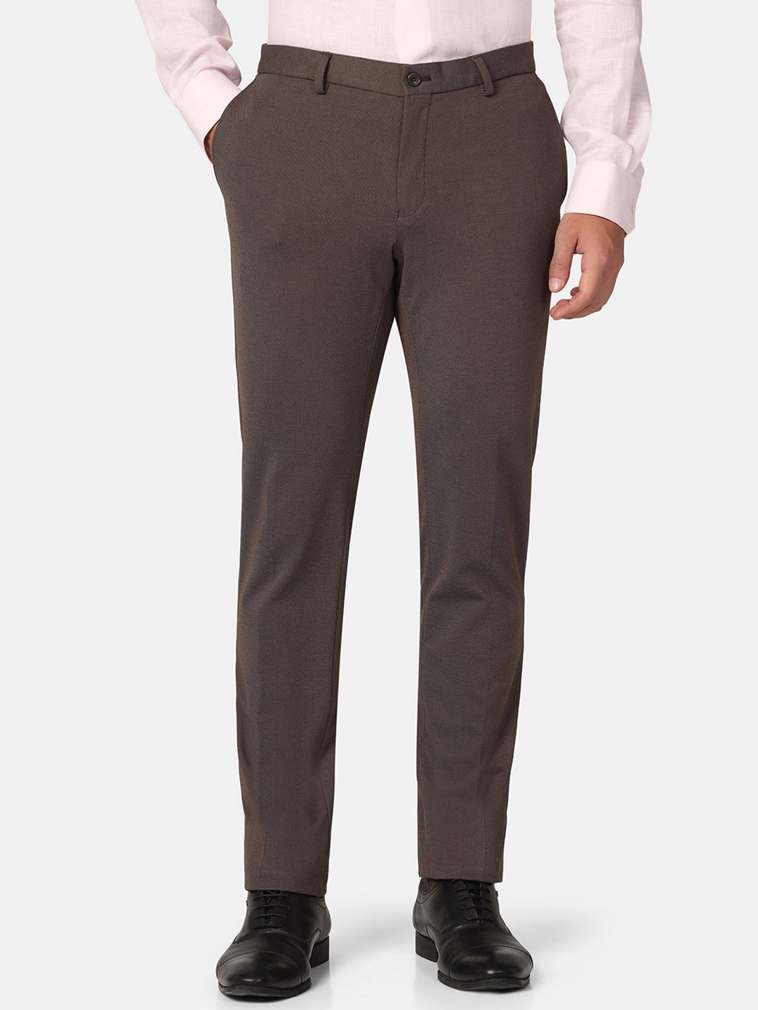 

Blackberrys Men Mid-Rise Plain Skinny Fit Formal Trousers Trouser, Brown