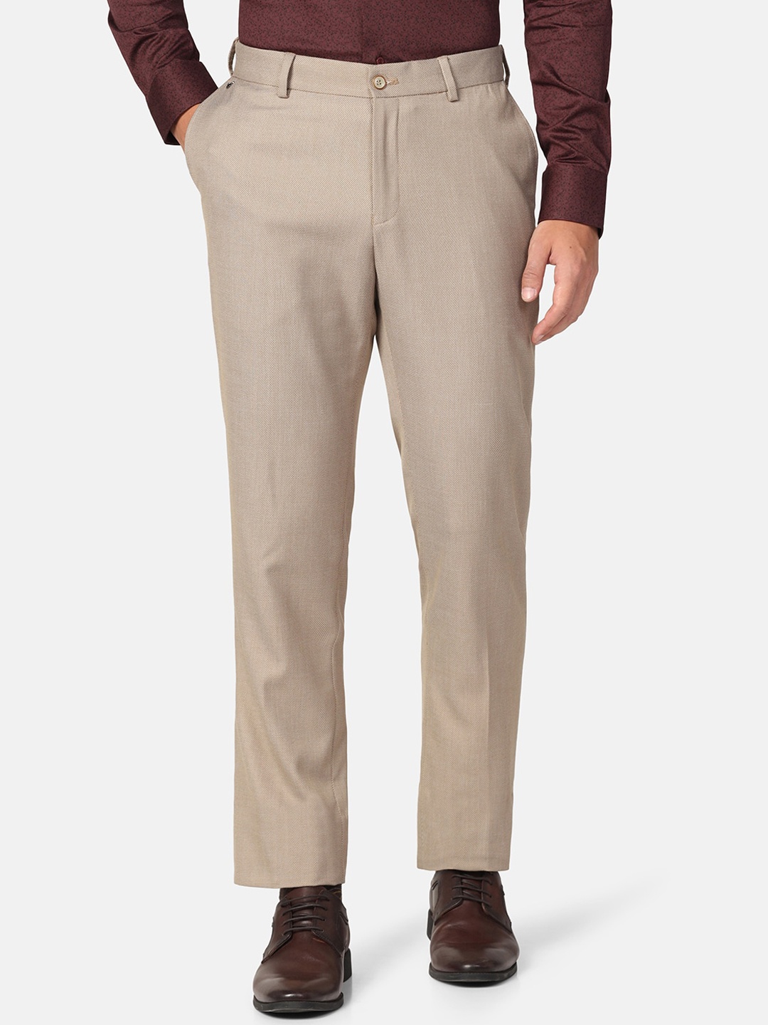 

Blackberrys Men Mid-Rise Plain Regular Fit Formal Trousers Trouser, Beige